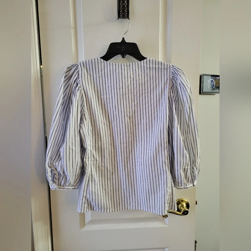 Madewell Puff Sleeve Cotton Button-Up Blouse Top Blue White Stripe Size 6